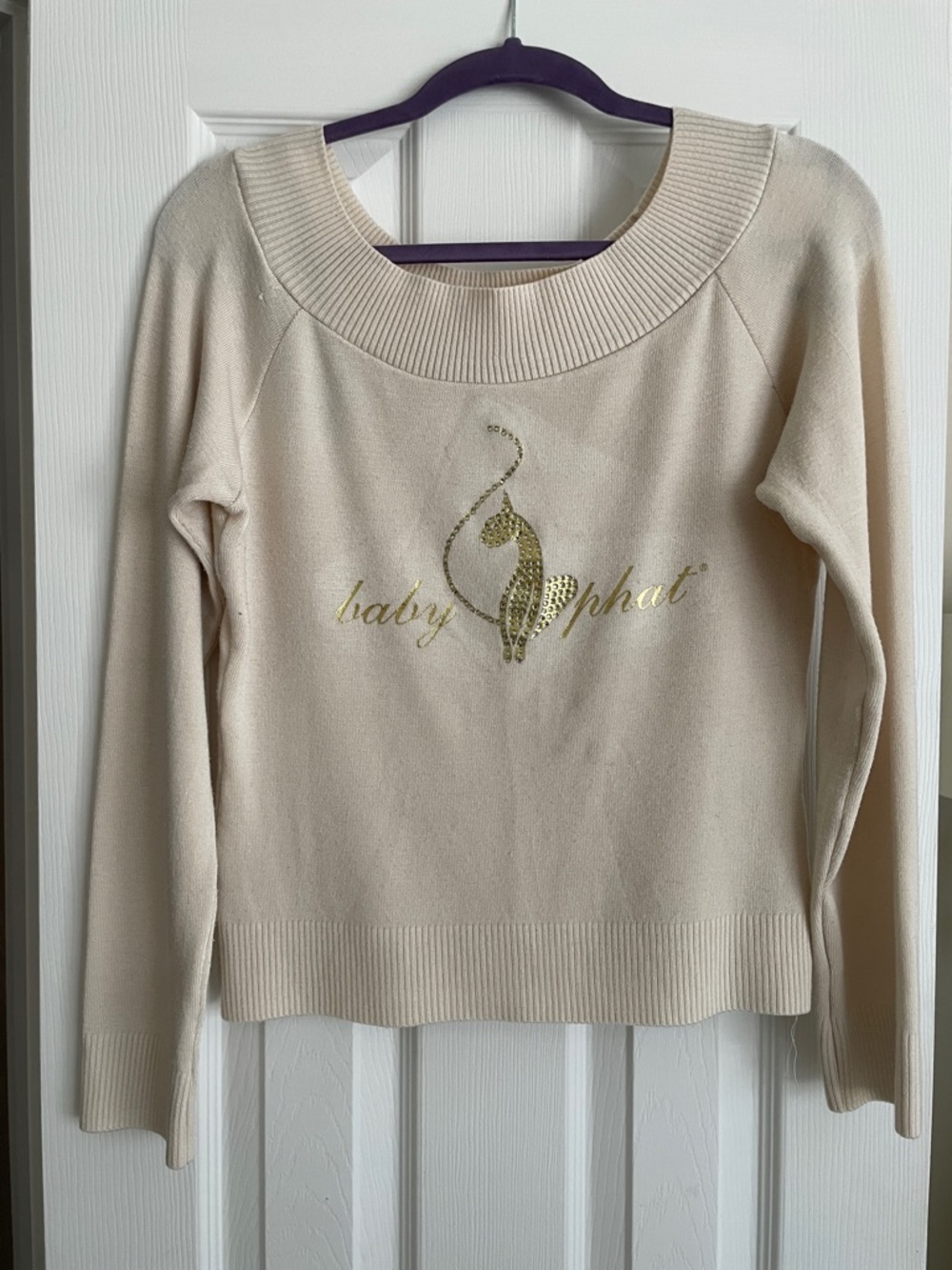 Baby Phat Cream Crewneck Sweater with Gold Logo
